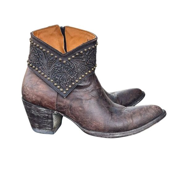 Old Gringo Mini Belinda Brown Leather Studded Ankle Boot Western Women Size 9 B - Picture 1 of 10